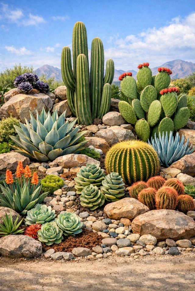 Sculptural succulent and cactus garden